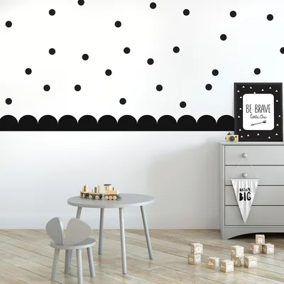 סט של מדבקות קיר עיגולים ובורדרים Scalloped לחדרי ילדים