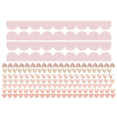 מדבקות לבבות ובורדר גלים - עיצוב קיר לחדר ילדות