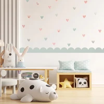 מדבקת בורדר מסולסל Scalloped לבבות- עיצוב חדר ילדים