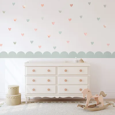 מדבקת בורדר מסולסל Scalloped לבבות- עיצוב חדר ילדים