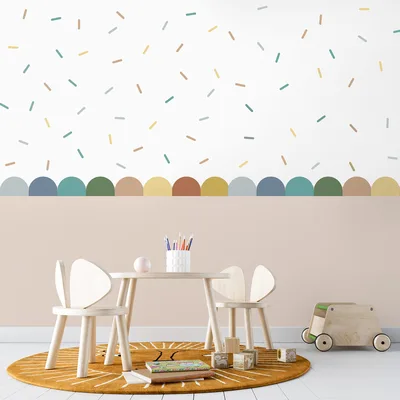 מדבקות קיר קונפטי צבעוני עם בורדר לקיר