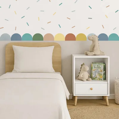מדבקות קיר קונפטי צבעוני עם בורדר לקיר