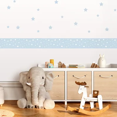 מדבקות קיר כוכבים עם בורדר בתכלת