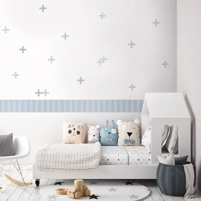מדבקות קיר צורות מודרניות עם בורדר פסים לחדרי ילדים
