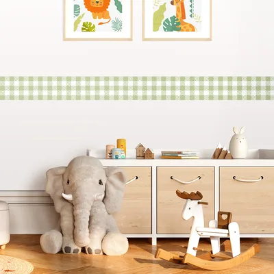 מדבקת בורדר משבצות סקנדינבי ירוק לחדרי ילדים