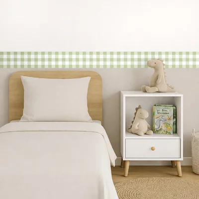 מדבקת בורדר משבצות סקנדינבי ירוק לחדרי ילדים