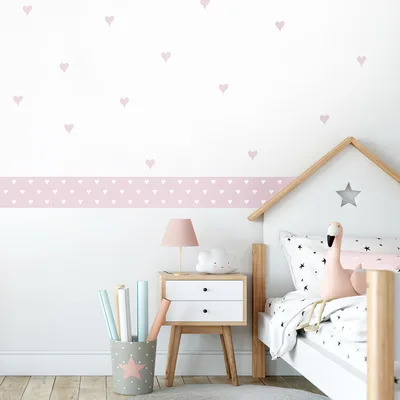 מדבקות קיר לבבות ובורדר עם - עיצוב קיר לחדר ילדות