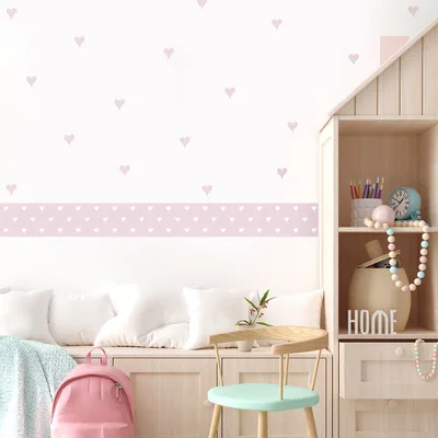 מדבקות קיר לבבות ובורדר עם - עיצוב קיר לחדר ילדות
