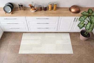 שטיח פי וי סי דקורטיבי למטבח בעיצוב פסים רכים בסגנון סקנדינבי
