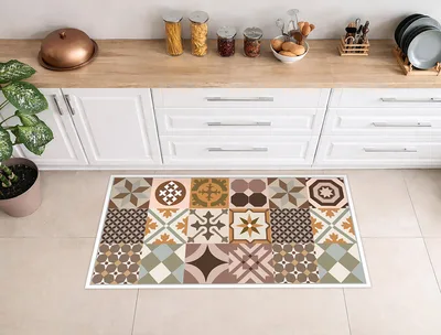 שטיח פי וי סי למטבח בעיצוב אריחים מצוירים בסגנון מרוקאי קלאסי