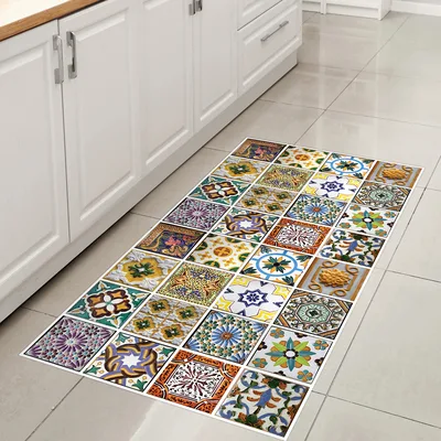 שטיח פי וי סי למטבח בעיצוב אריחים מרוקאיים צבעוניים וינטג’