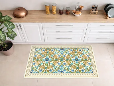שטיח PVC דקורטיבי למטבח בהשראת ארט נובו פרחוני בסגנון William Morris