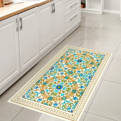 שטיח PVC דקורטיבי למטבח בהשראת ארט נובו פרחוני בסגנון William Morris