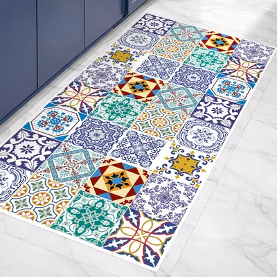 שטיח פי וי סי למטבח בסגנון אריחים ספרדיים מרוקאיים