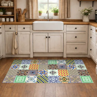 שטיח למטבח בעיצוב פסיפס קלאסי צבעוני בהשראת אריחים עתיקים