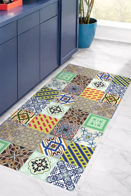 שטיח למטבח בעיצוב פסיפס קלאסי צבעוני בהשראת אריחים עתיקים