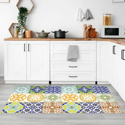 שטיח PVC למטבח בעיצוב אריחים קלאסי בהשראת וינטג’ אירופאי