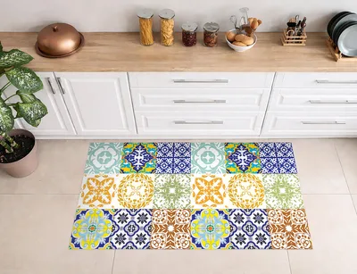 שטיח PVC למטבח בעיצוב אריחים קלאסי בהשראת וינטג’ אירופאי