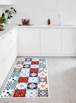 שטיח PVC למטבח בעיצוב קרמיקה מרוקאית בסגנון וינטג' יוקרתי