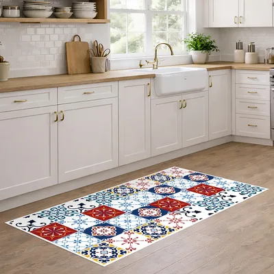 שטיח PVC למטבח בעיצוב קרמיקה מרוקאית בסגנון וינטג' יוקרתי