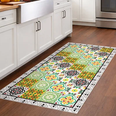 שטיח PVC למטבח דוגמת פסיפס מרוקאי בסגנון וינטג' יוקרתי