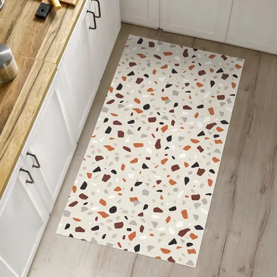 שטיח פי וי סי למטבח בעיצוב טרצו מודרני בגווני בז’ וחום