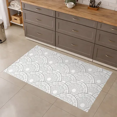 שטיח פי וי סי למטבח דוגמת מניפה סקנדינבית בהירה