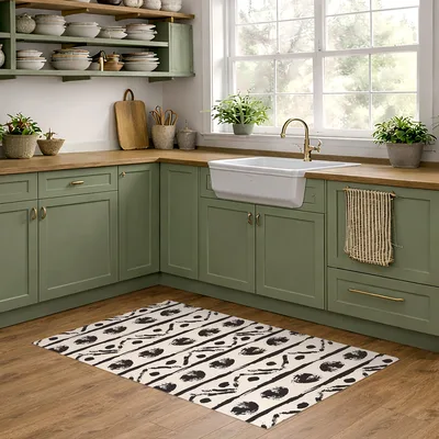 שטיח פי וי סי למטבח דוגמת קווים ונקודות בסגנון סקנדינבי