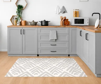 שטיח פי וי סי למטבח דוגמת זיגזג מודרני באפור