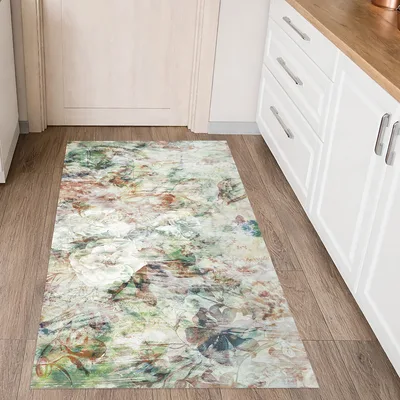 שטיח פי וי סי למטבח פרחים עדינים בגווני פסטל
