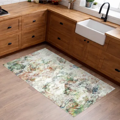 שטיח פי וי סי למטבח פרחים עדינים בגווני פסטל