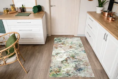 שטיח פי וי סי למטבח פרחים עדינים בגווני פסטל