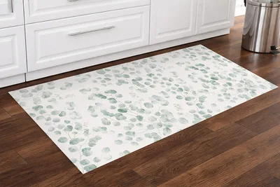 שטיח PVC למטבח – עלי אקליפטוס בגוונים ירוקים