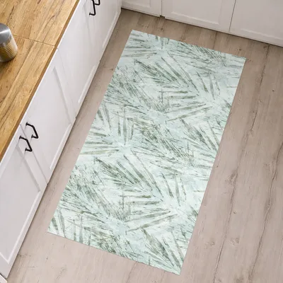 שטיח PVC למטבח בעיצוב עלים טרופיים ירוקים