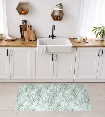 שטיח PVC למטבח בעיצוב עלים טרופיים ירוקים