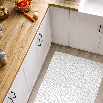 שטיח פי וי סי למטבח דוגמה סקנדינבית לבן אפור