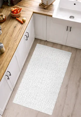 שטיח פי וי סי למטבח דוגמה סקנדינבית לבן אפור