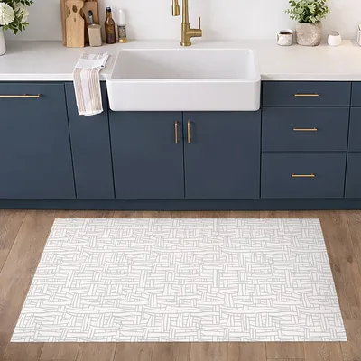 שטיח פי וי סי למטבח דוגמה סקנדינבית לבן אפור