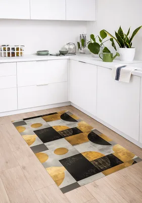 שטיח פי וי סי דגם גיאומטרי מודרני שחור וזהב