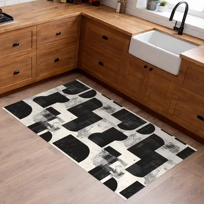 שטיח פי וי סי בעיצוב מודרני שחור לבן