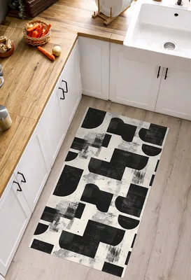 שטיח פי וי סי בעיצוב מודרני שחור לבן