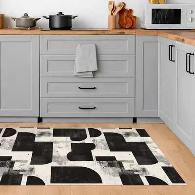 שטיח פי וי סי בעיצוב מודרני שחור לבן