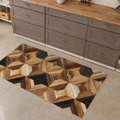 שטיח פי וי סי למטבח דמוי פרקט תלת מימד