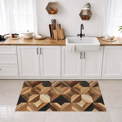 שטיח פי וי סי למטבח דמוי פרקט תלת מימד