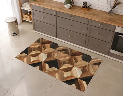 שטיח פי וי סי למטבח דמוי פרקט תלת מימד