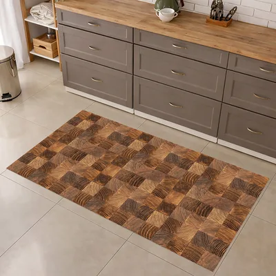 שטיח פי וי סי למטבח מראה קוביות עץ טבעי