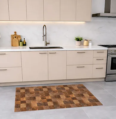 שטיח פי וי סי למטבח מראה קוביות עץ טבעי