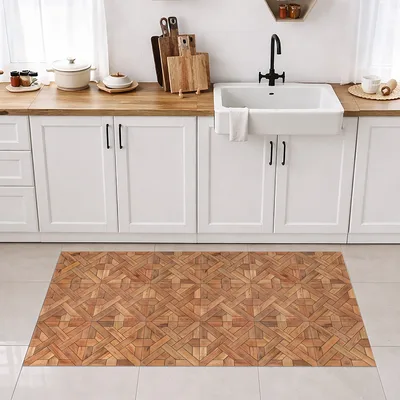 שטיח פי וי סי למטבח מראה עץ טבעי קל לניקוי ונגד החלקה