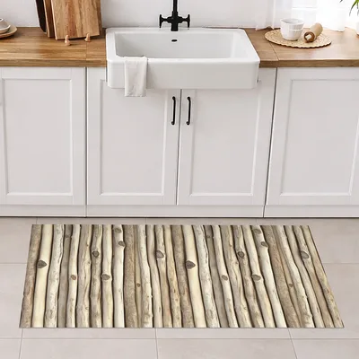 שטיח פי וי סי מראה עץ טבעי חמים בעיצוב כפרי