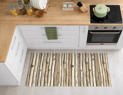 שטיח פי וי סי מראה עץ טבעי חמים בעיצוב כפרי